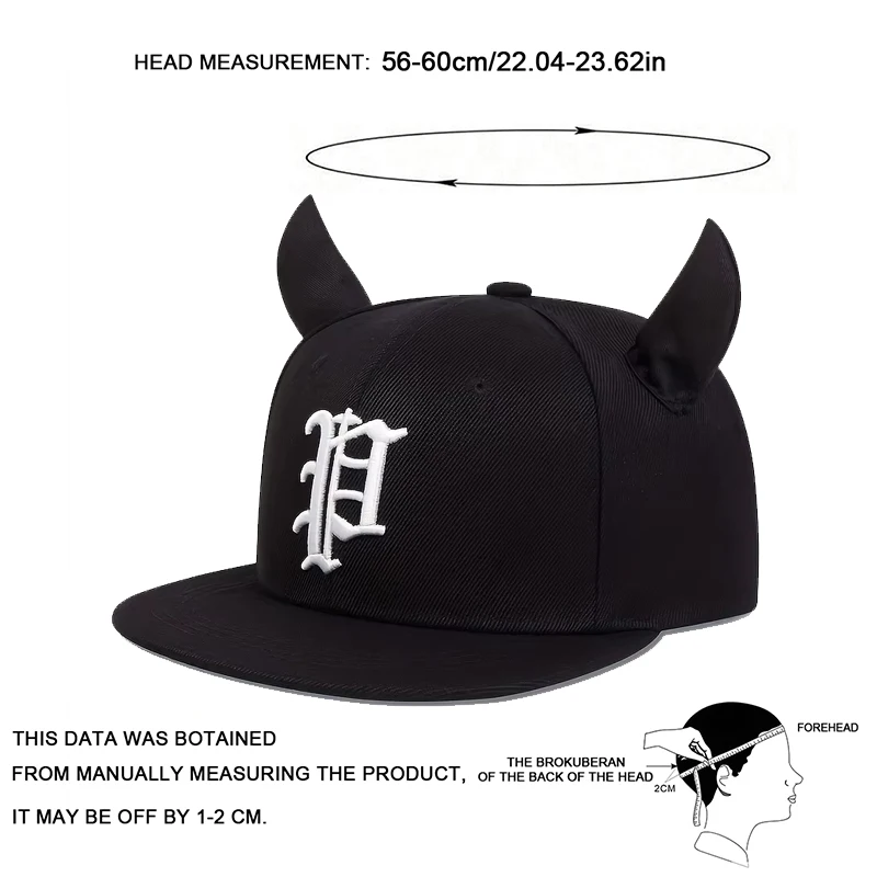 Modische Hip-Hop Baseballkappe mit P-Buchstaben-Stickerei Hip-Hop-Kappe für Männer Trucker-Caps Niedliche Hörner Sport-Sonnenhut Baumwolle Snapback-Hüte – Detail 9