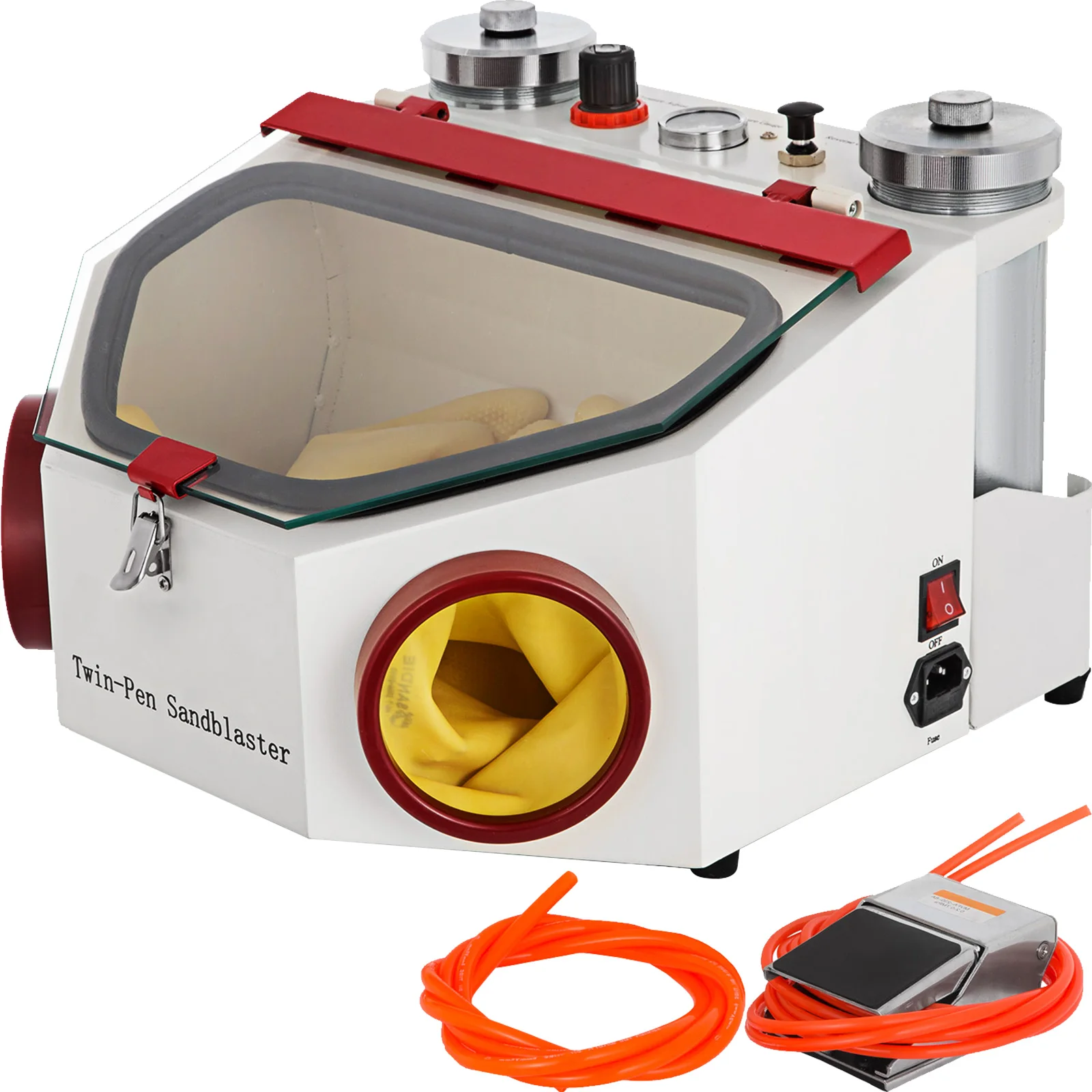 SucceBuy Dental Lab Sandblaster Equipment 2 Pen+2 Tanks with LED Light Large View Window Foot Pedal Control for Removing Oxides