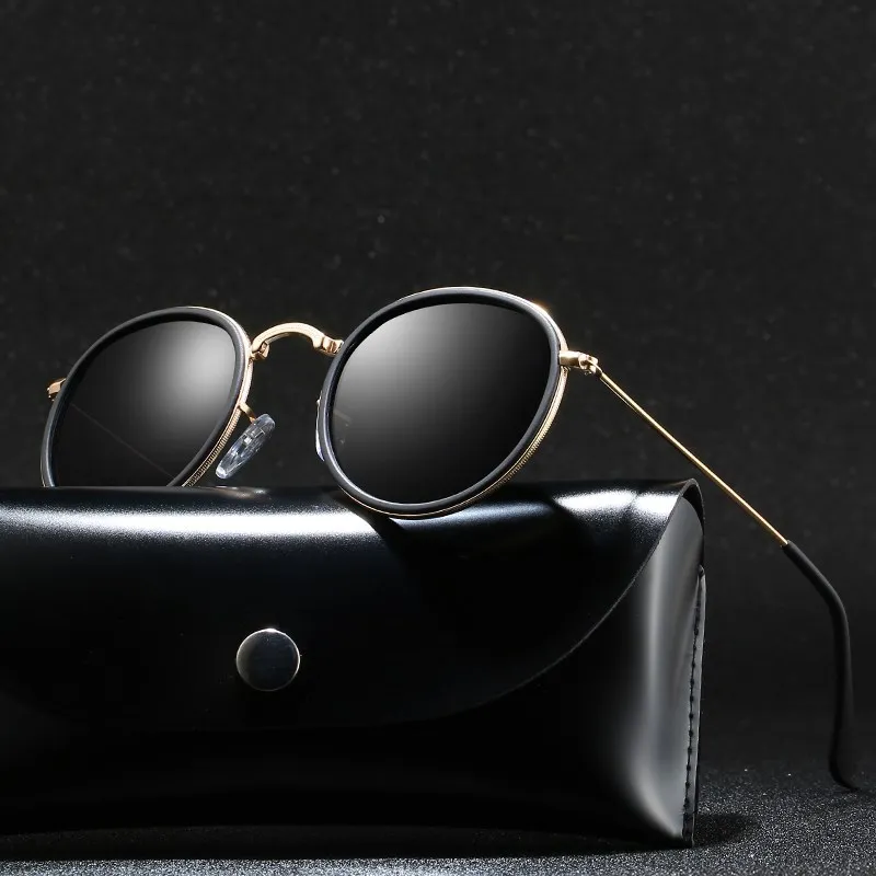 2024 Round Polarized Sunglasses Men Polarization Sun Glasses Women Metal Frame Black Lens Eyewear Driving Goggles UV400