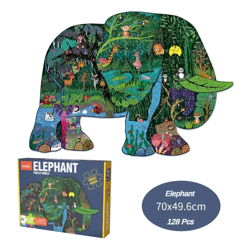 Cartoon Irregular Puzzles Paper 128 Pieces for Kid Educational Toy Various Mermaid Space Polar Bear Shark Elephant Gift for Kid 6