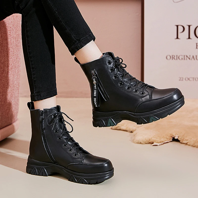 AIYUQI Women Winter Boots 2024 New Large Size Genuine Leather Women Short Boots Non Slip Natural Wool Women's Snow Boots