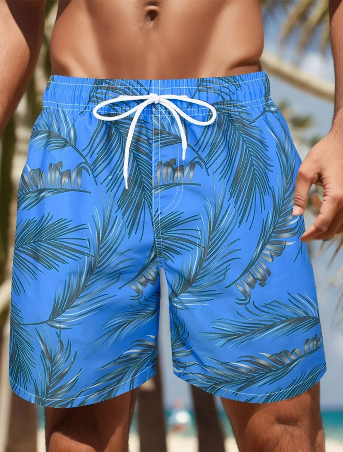 Men's Palm Leaf Tropical Plants Shorts Swimming Trunks Board Shorts Fashion Streetwear Pocket Drawstring Shorts Men's Underwear 4