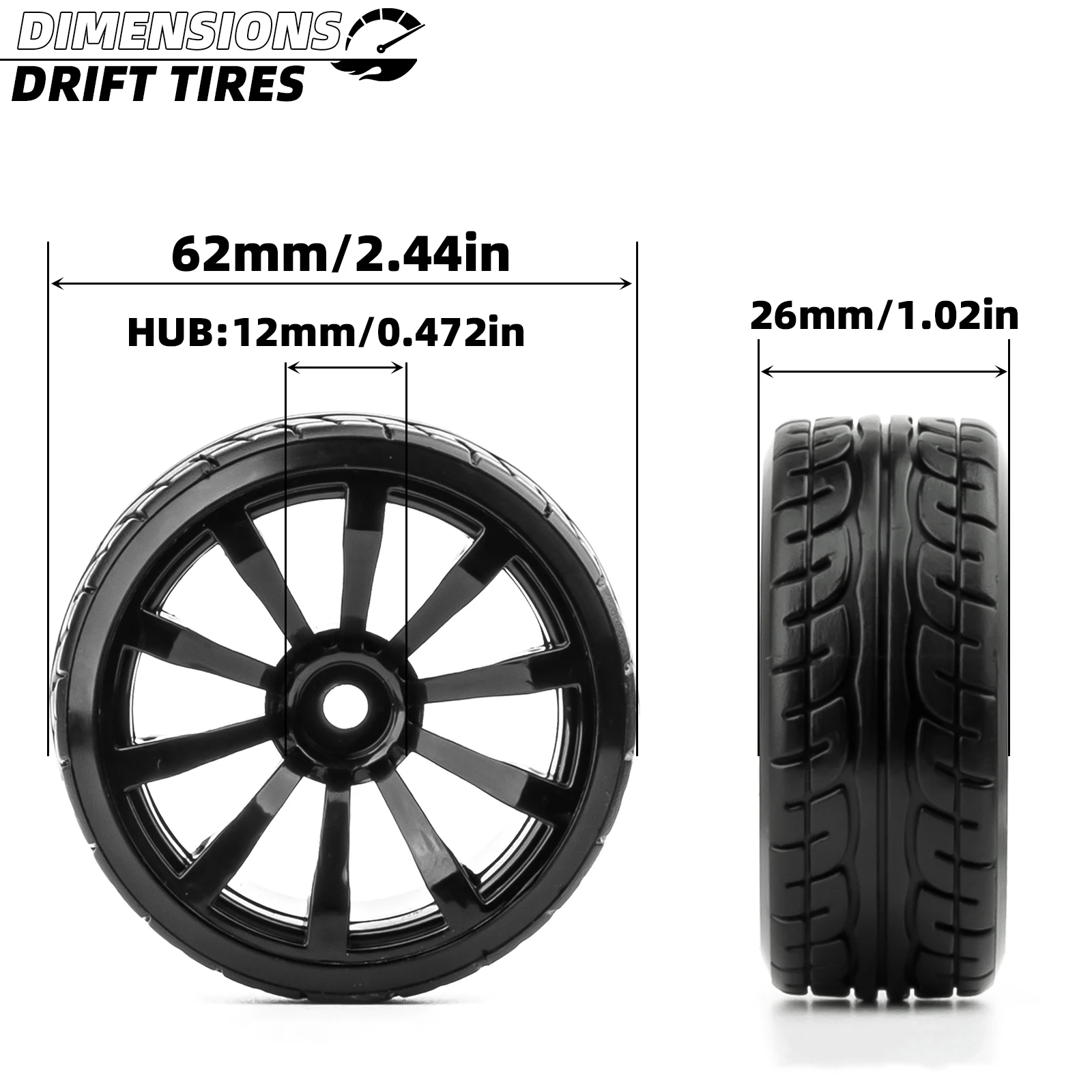 Set Di 4 Ruote E Pneumatici In Plastica 63mm Per Auto RC Drift Scala 1/10 - Cerchi Blu Per Traxxas, HSP, Tamiya, HPI, Kyosho