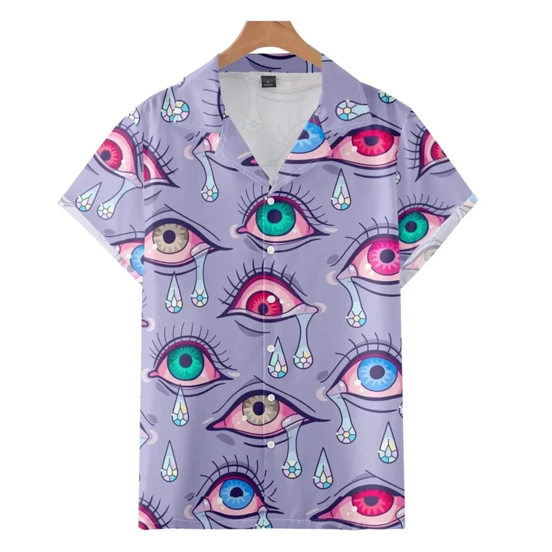

Colorful Eye 3D Printed Blouses For Men Clothes Fashion Punk Eyes Graphic Shirts Hawaiian Y2k Male Short Sleeve Button Tops