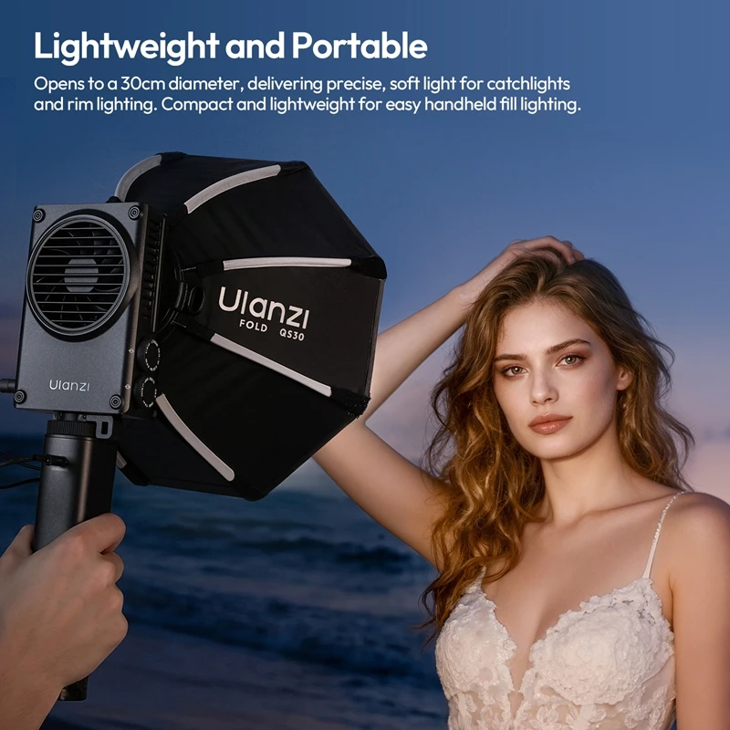 울란지 FOLD 30cm 옥타곤 소프트박스 미니 보웬스 COB 라이트 플래시용 경량 & 퀵 릴리즈 접이식 우산형 소프트박스그리드