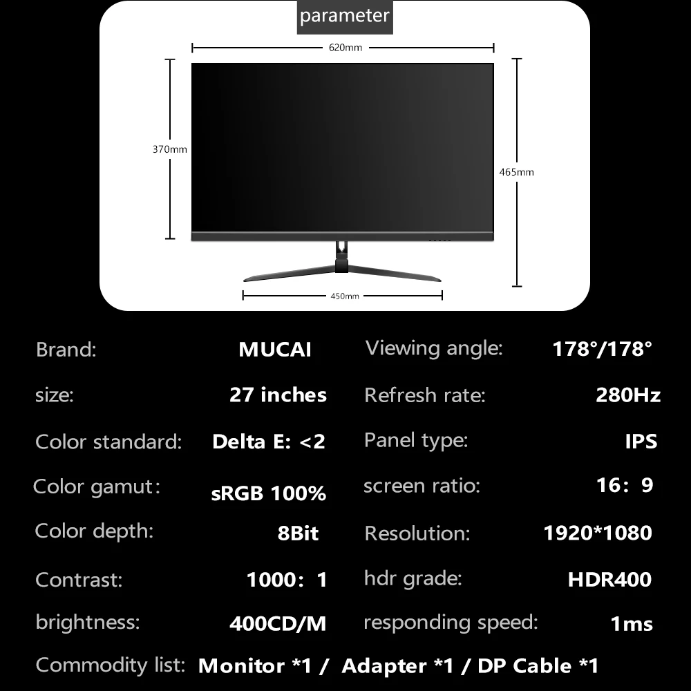 MUCAI 27 Inch Monitor 2K 240Hz IPS PC WLED Display QHD HDR400 Desktop  Gaming Gamer Computer Screen Flat Panel HDMI-compatible/DP - AliExpress