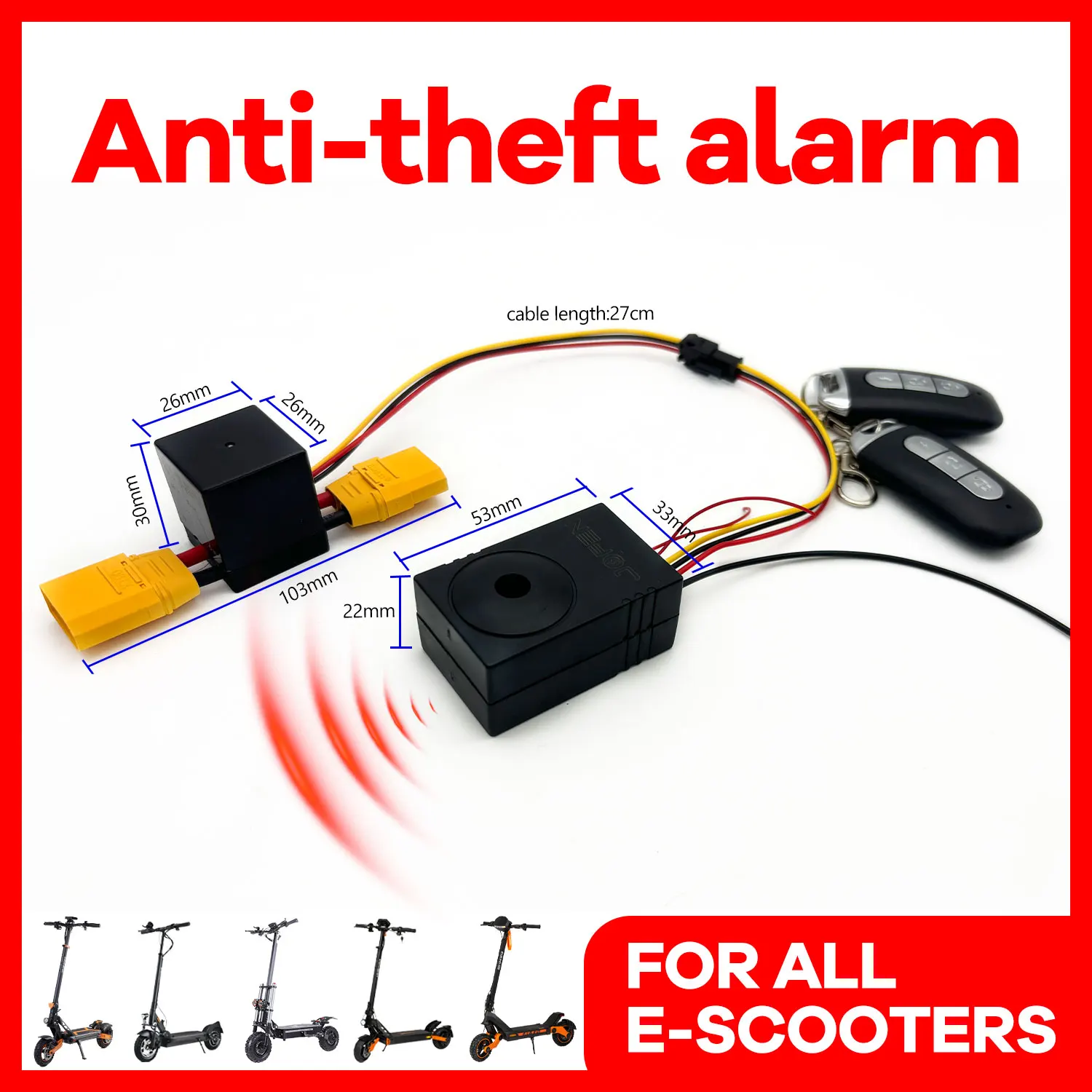 Alarma antirrobo oculta universal adecuada para scooters eléctricos, bicicletas, protección contra cortes de energía con relé, control remoto