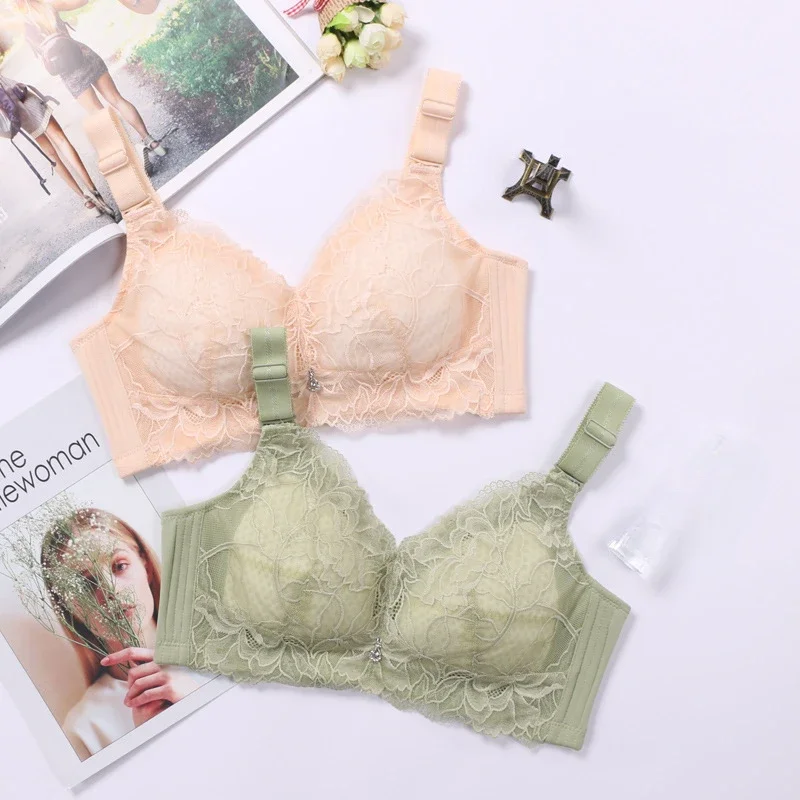 

New Big Size Comfortable Breathable Thin Bra With Big Breasts And Small Underwear Women's Adjustable Pair Of Breast Sexy Lace