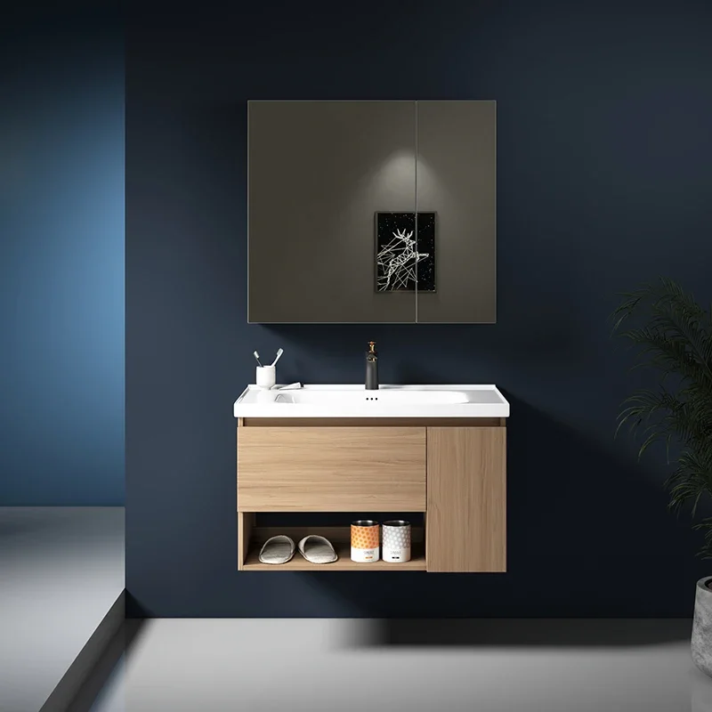 Modern Wall Mounted Plywood Bathroom Vanity Set Mirror Cabinets With Sink For Hotel And Apartment Bathroom Cabinet