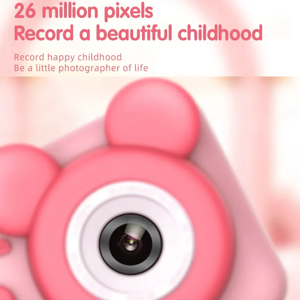New Bear Kids Digital camera cartoon with Tripod Micro Toy lanyard Children Selfie Portable Toddler Video Holiday Gifts