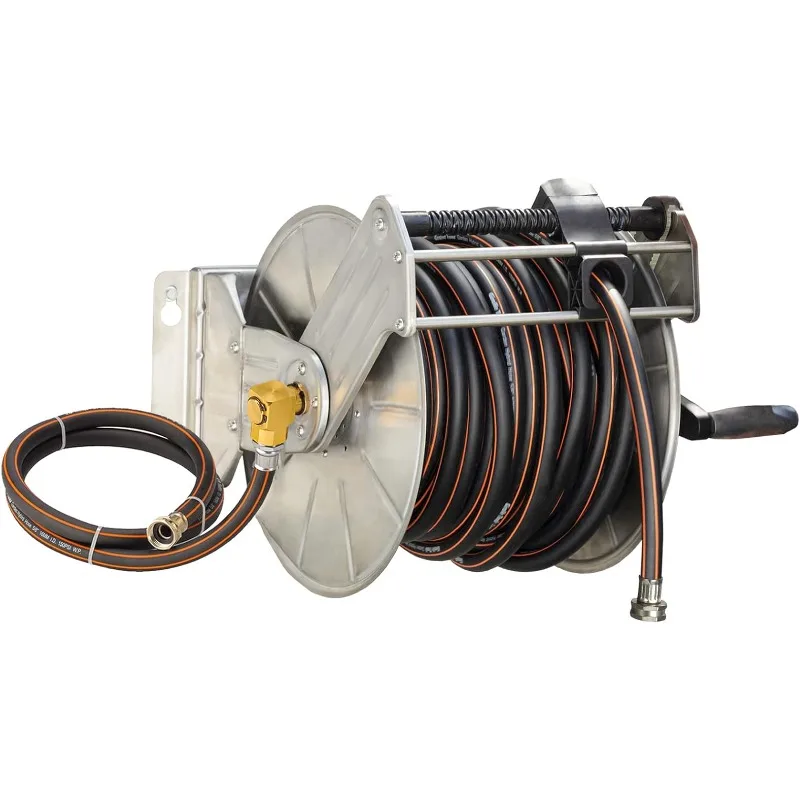 

Giraffe Tools Stainless Steel Garden Hose Reel with 5/8" x 100 ft Heavy Duty Hose