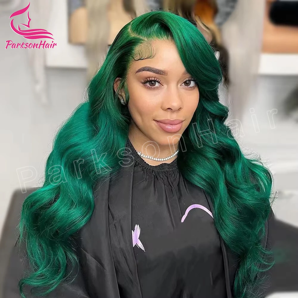 Green 13x6 HD Transparent Lace Front Wig Body Wave Wigs For Women