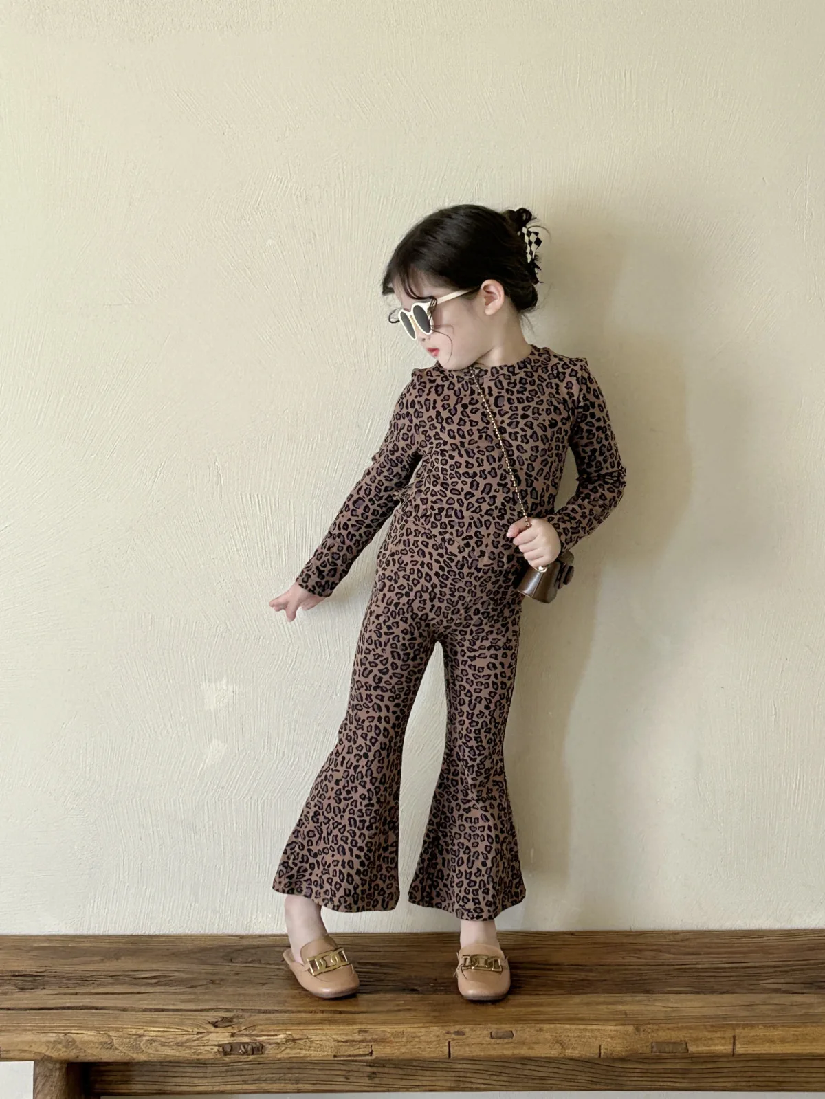 Mädchen Langarm Anzug Frühling und Herbst Neue Koreanische Mädchen Leopard Anzug Kinder Langarm Zwei-Stück Anzug Kinder der Kleidung – Detail 4