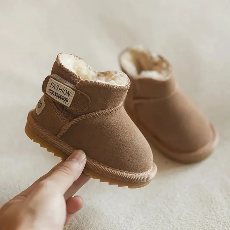 Winter Baby Snow Boots Warm Plush Leather Toddler Shoes Fashion Boys Girls Anti-slip Rubber Sole Baby Sneakers Infant Boots