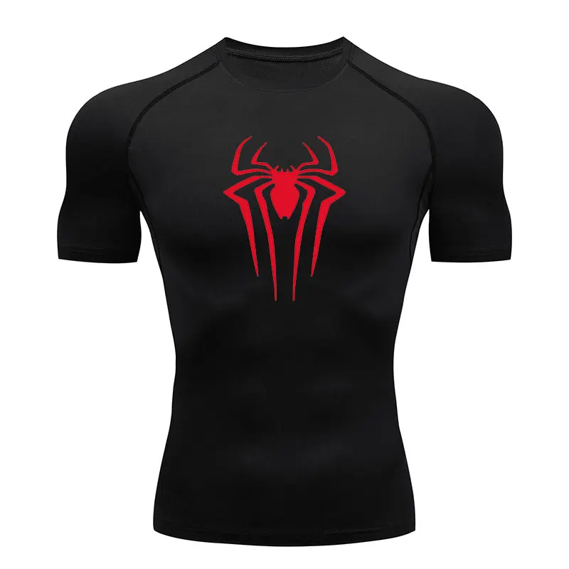 GYM Compression Tshirts Sport Workout Y2K Spider Print T-shirts Mens Running Fitness Tight Summer Sportswear Top Tee 2
