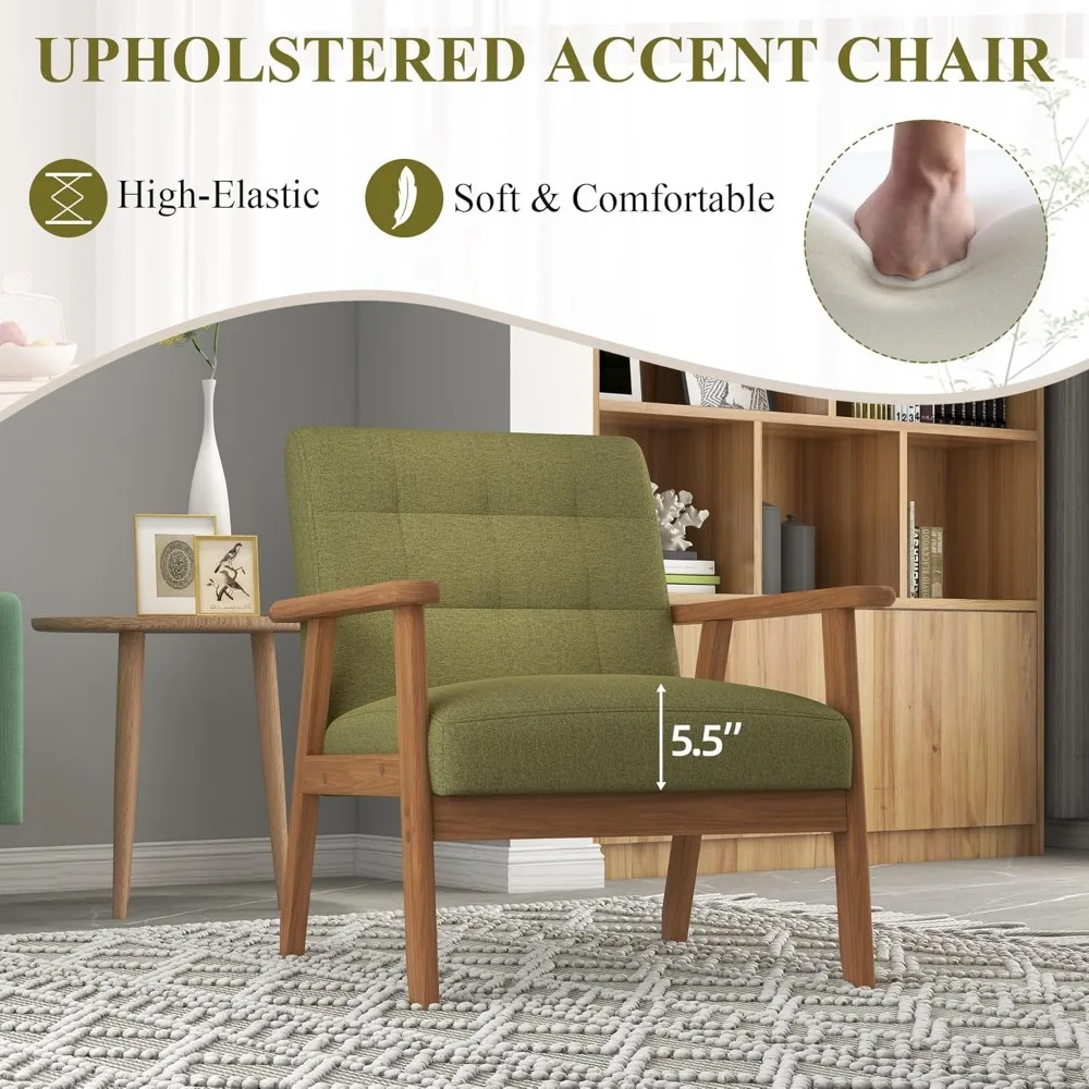 Accent Chairs Set of 2 with Side Table, Mid-Century Modern Leisure Chairs with Coffee Table, Retro Wood Armchair, Comfy 3