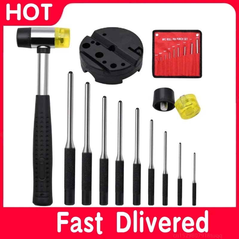 

Roll Pin Punch Set With Storage Pouch Smithing Punch Removing Repair Tools With Bench Block Pin Punches And Hammer