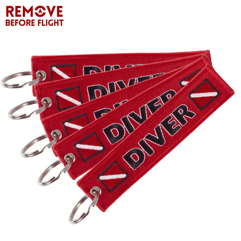 

5PCS Diver Keychain Emboridery Keyring Pendant Tags Keychain Rectangle Keyring For Diver Bag Luggage Tag Aviation Gifts