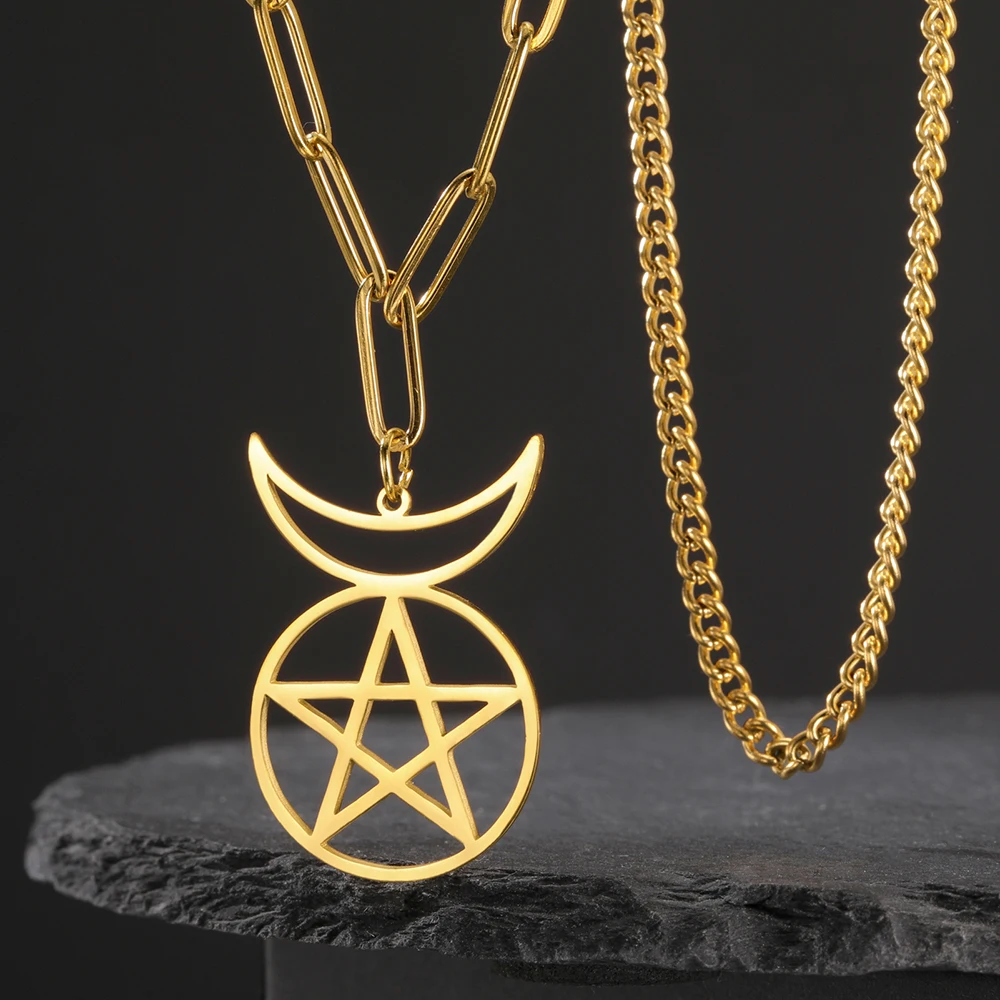 Dawapara gehörnter Gott cernunnos Siegel Anhänger Halskette Pentagramm dreifache Göttin Symbol Edelstahl Wicca Schmuck – Detail 18
