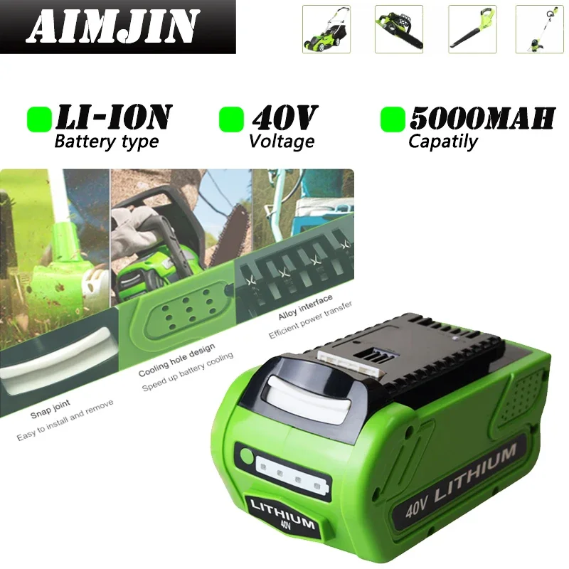 

For GreenWorks 29462 40V 5000mAh Rechargeable Battery For 29462 29472 29282 G-MAX Replacement Lawn Mower Power Tools Battery