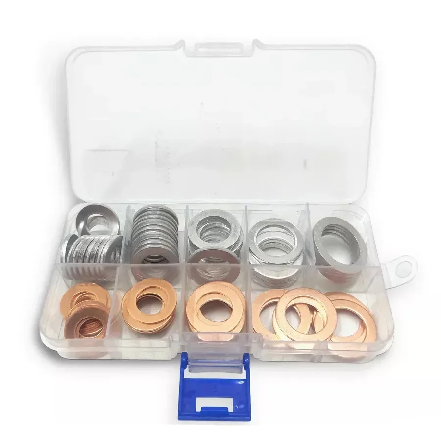 80pcs Flat Ring Seal Gasket Assortment Kit Copper/Aluminium Washer Set M10/M12/M14/M16/M18 Sump Drain Plug Fastener