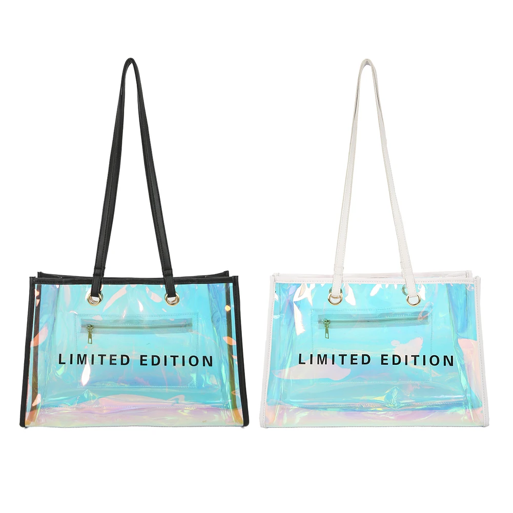 Female Casual Laser PVC Clear Summer Holiday Beach Portable Clutch Tote Bags for Christmas Birthday Party Gift