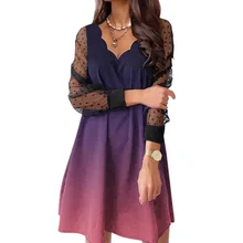 

European and American Spot Goods 2022Spring and Summer New Foreign Trade See-through Sexy Lace Long-Sleeved Ruffled Collar Dre