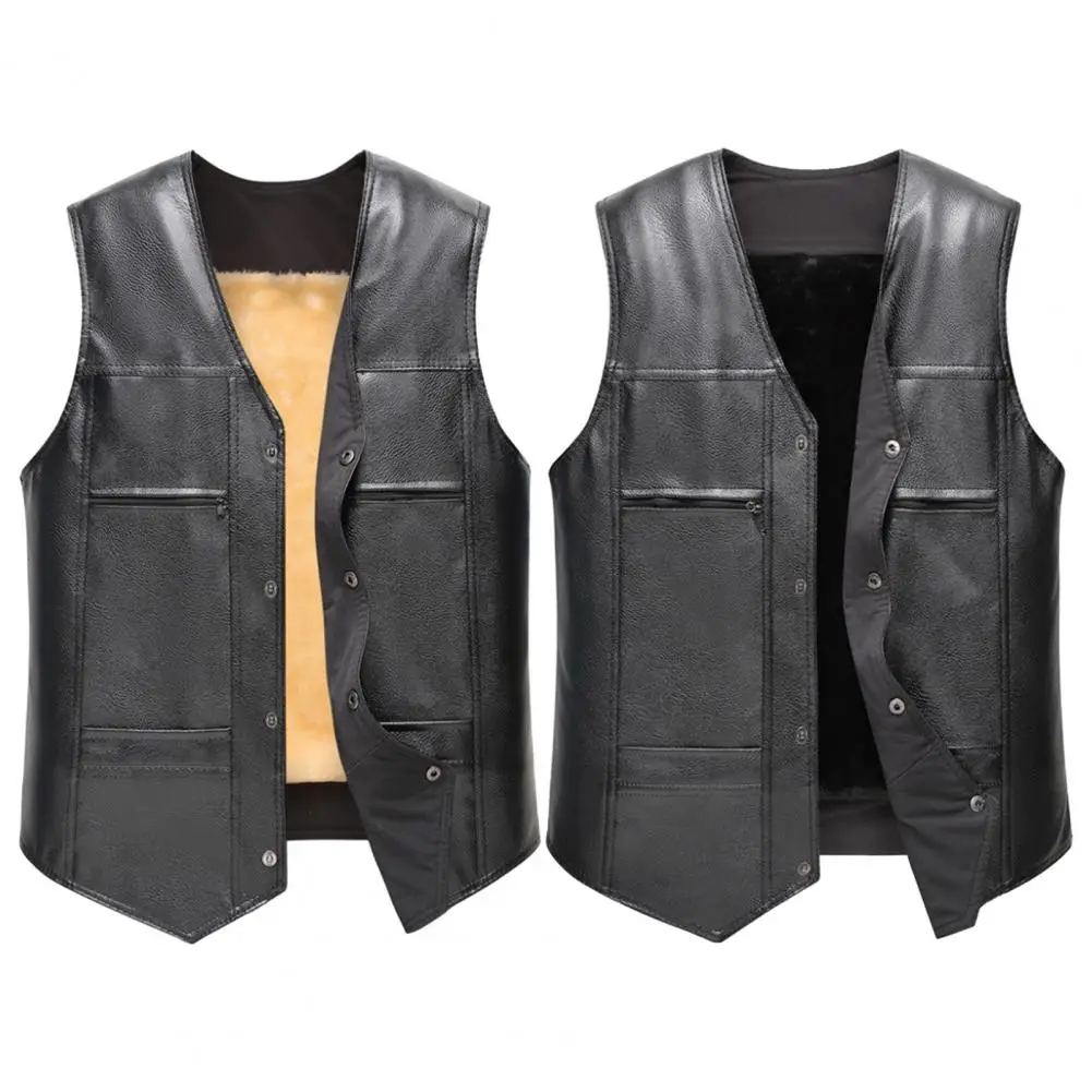 Description Picture 6 of itemCasual Men Waistcoat Men's Faux Leather Motorcycle Vest Stylish Single Breasted Sleeveless Jacket for Autumn Winter Warmth Men