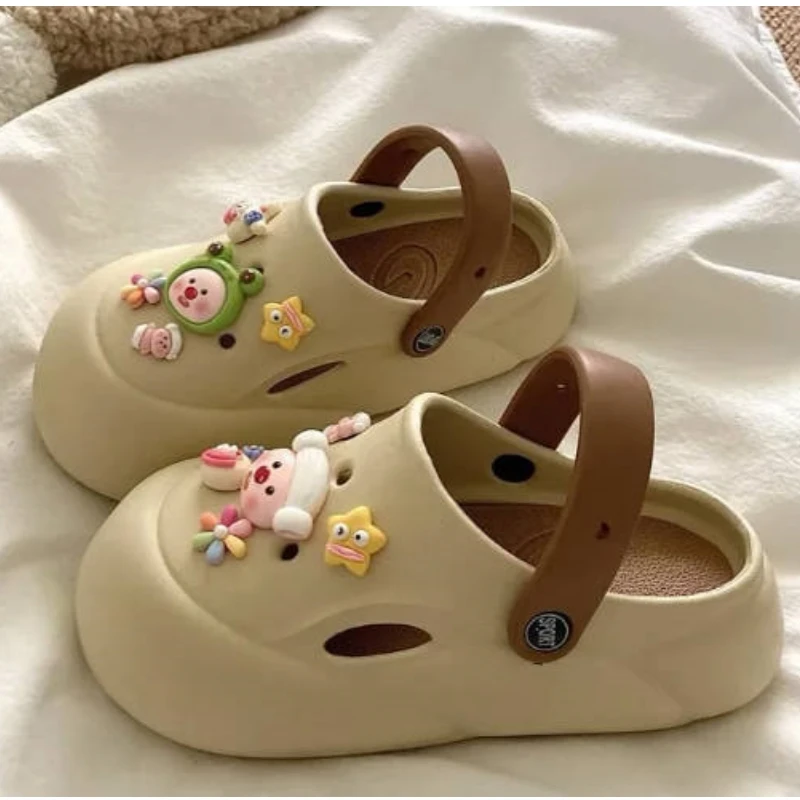 Women Cartoon Clogs Shoes 2024 Summer Anti Slip Thick Soles Slipper Young Girl Toe-Closed Indoor Soft Slipper A0134