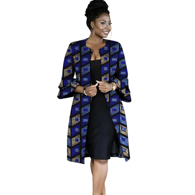 Double Layered Lotus Sleeves Women's Coats African Print Collarless Cardigan Long Jacket Retro Style Female Ankara Outfit 3