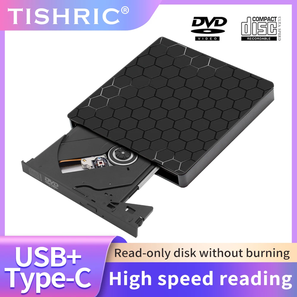 

Внешний оптический привод TISHRIC, DVD-проигрыватель, USB 3,0 Type-C CD DVD RW, оптический привод, устройство для чтения DVD-дисков для ноутбука