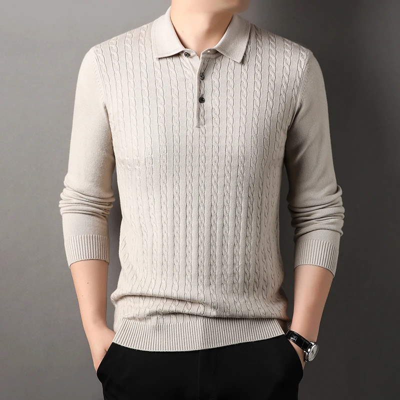 Autumn/Winter Men's Long Sleeved Sweater Soft Thickened Lapel Knitting Clothing for Basic Sweater Jacquard Sweater