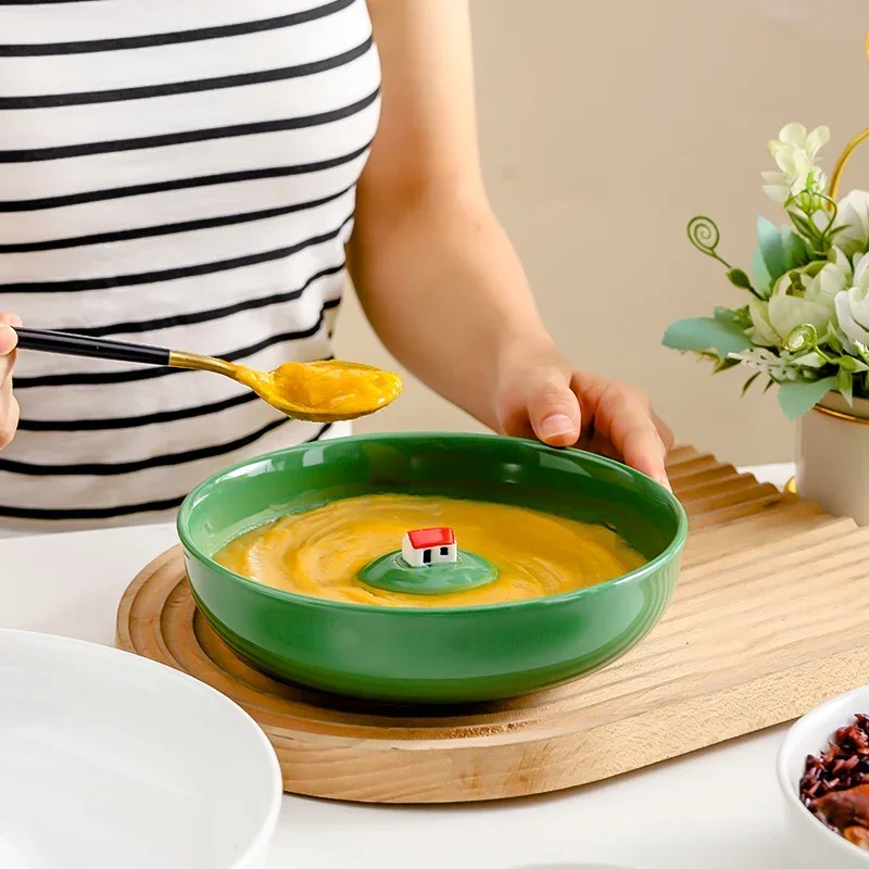 3D Small House Love Pattern Dessert Dish Creative Dinner Plates Nordic Ceramic Handmade for Household Snack Salad Plate