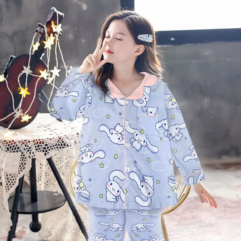 

Sanrio Cinnamoroll Children's Pajamas Suit Cardigan Loungewear Long Sleeves Pure Cotton Cartoon Close To The Body Soft Kawaii 23