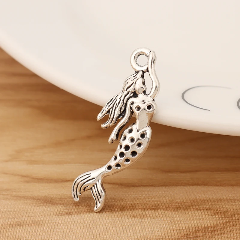 

30 Pieces Tibetan Silver Nautical Mermaid Charms Pendants for DIY Necklace Bracelet Earring Jewellery Making Accessories 35x13mm