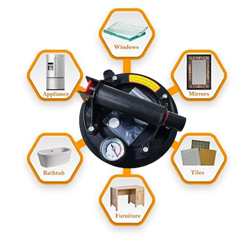8 Inch with Pressure Gauge Vacuum Suction Cup Heavy Duty Vacuum Lifter for Granite Tile Glass Manual Lifting lifting