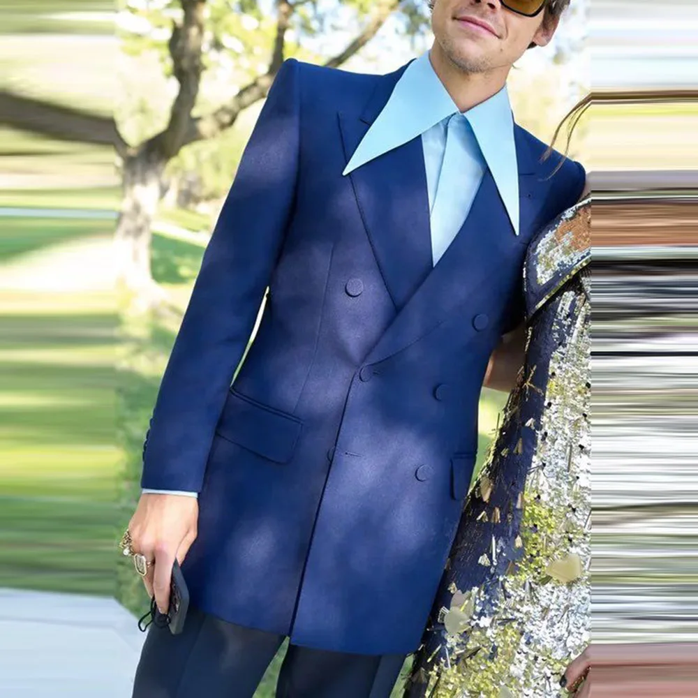 Navy Blue Blazer Men Casual Suit Solid Colour Men's Blazers Jacket Coat Slim Fit Double Breasted Suit For Wedding Party