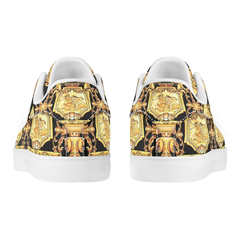Noisydesigns Luxury Women's Flats Pu Leather Shoes Couple Golden Floral Sneakers Men Vintage Casual For Party Travel
