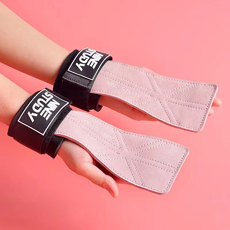 1Pair Cowhide Gym Gloves Pull-up Lifting Gymnastic Crossfit Anti-Skid Belt Wraps Support Palm Protection Pad Gloves For Women weightlifting gloves