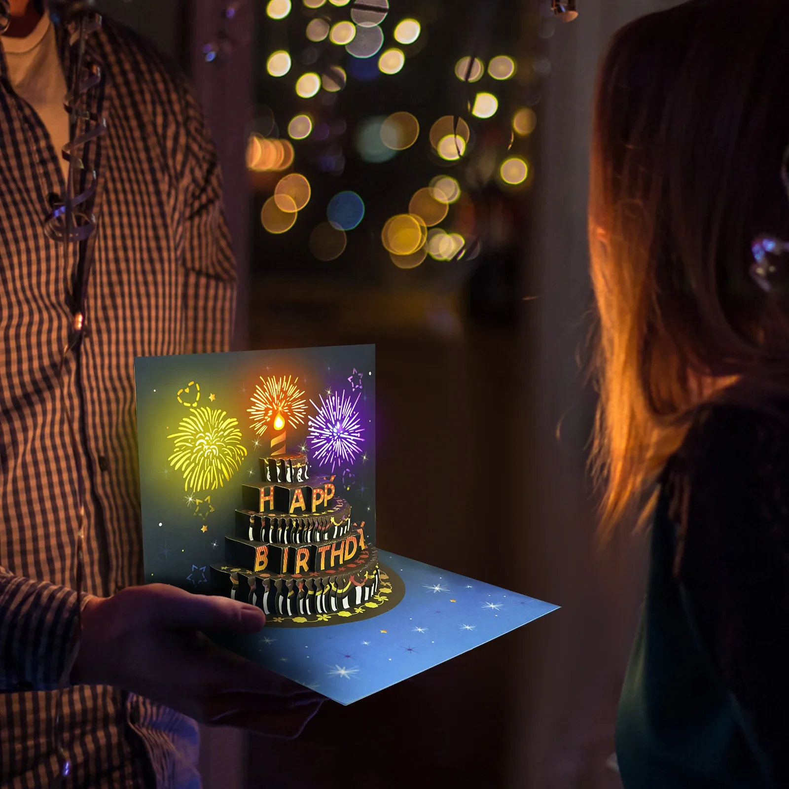 Birthday Cards Lights and Sound Pop up 3D Pop up with Envelope Happy Birthday Card Fireworks Greeting Cards