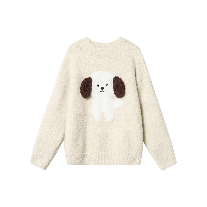 

Leisure Thick Plush Dog Jacquard Sweater for Women in Autumn and Winter 2023 New Loose and Lazy Small Figure Knitted Sweater