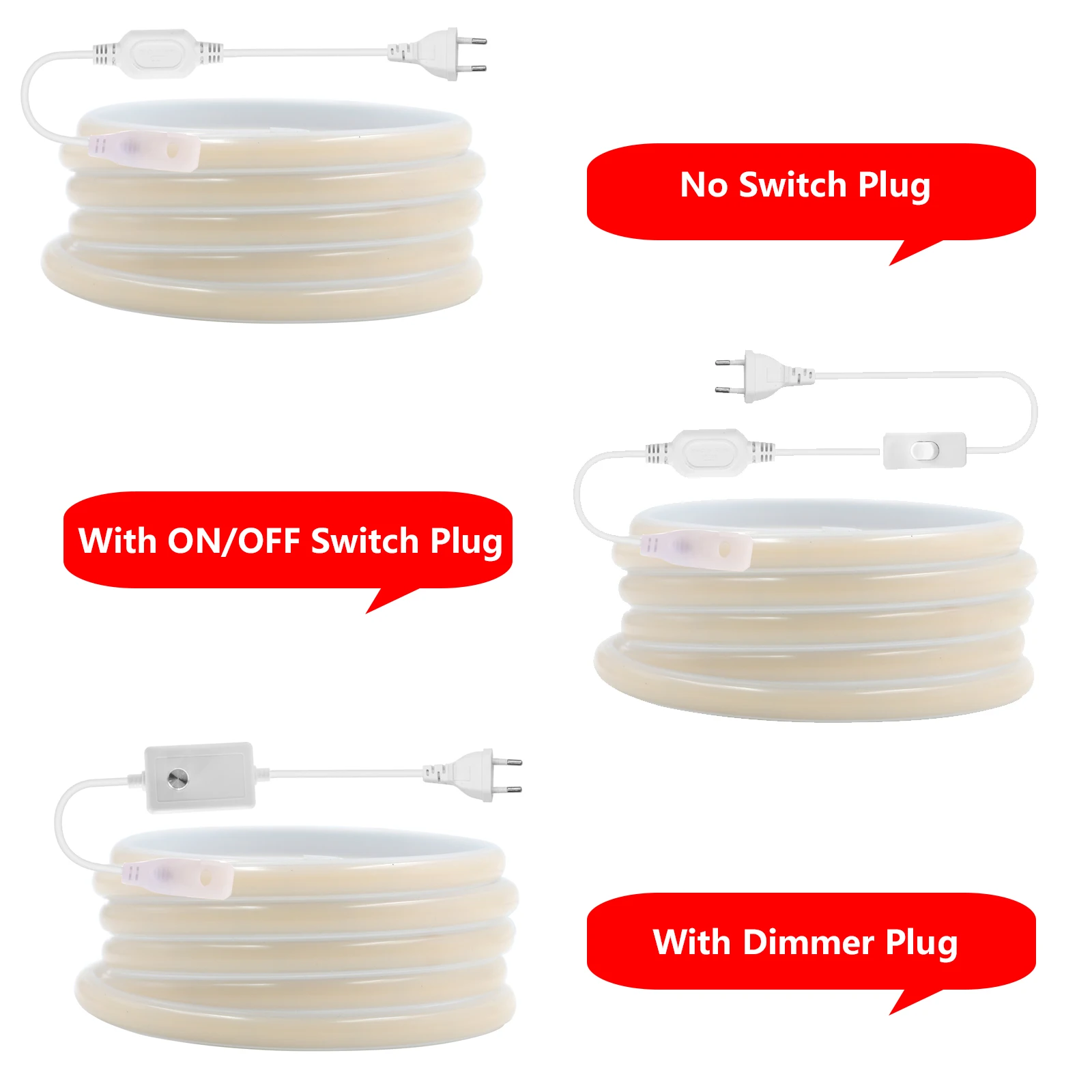 COB LED 스트립 220V 방수 고휘도 288LED/m LED 스트립 (스위치/디머 및 플러그 포함) 가정 정원 장 플렉시블 테이프