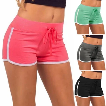Summer Fast Drying Sports Pants For Women Cotton Shorts Contrast Binding Side Split Elastic Waist Casual Shorts Yoga Short
