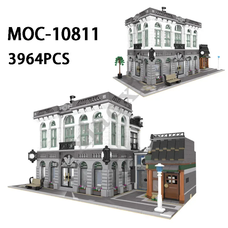 Classic Moc-10811Brick Bank & Coffee Shop Il Mattone Di Giunzione Di Assemblaggio Da 3965 Pezzi È Adatto Per Blocchi Di Costruzione Per Adulti Diverte