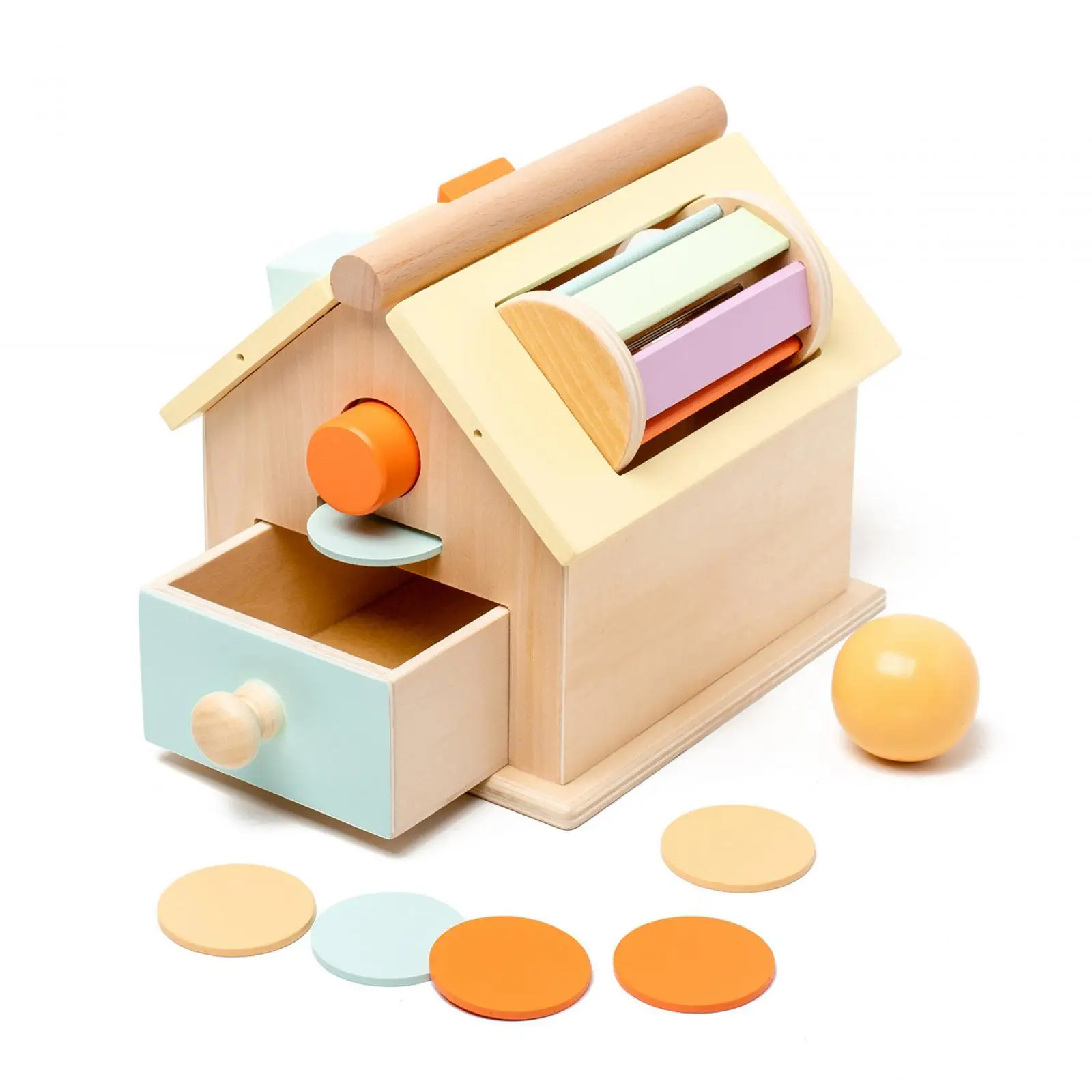 

Ball Coins Drop Toy House Rainbow Rotating Drum Balls Matching Box for Interaction Grasping Capability Color Shape Recognition