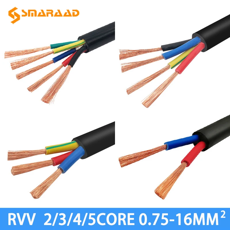 Fio de Cobre Elétrico Condutor Cabo Rvv Preto 13 Awg 2.5 Mm2 10 12 14 16 18 Núcleos