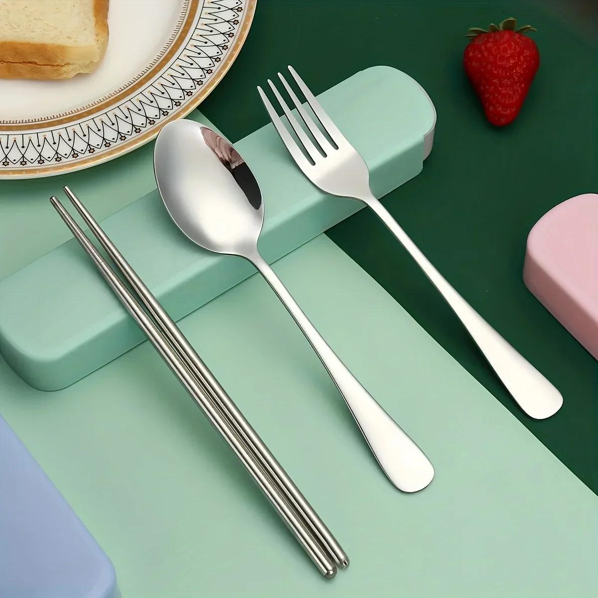 스테인레스 스틸 휴대용 식기, 포크, 스푼, 젓가락, 가정, 파티, 야외 사용에 적합, 1 세트, 2 세트, 3 세트