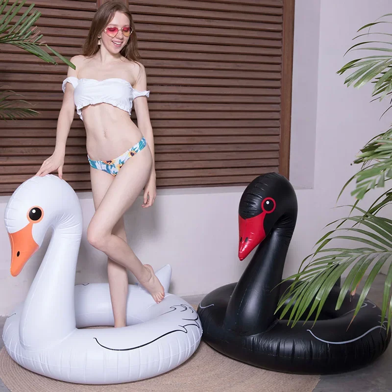 Ins Popular 120cm Black Swimming Ring Adult Large Thickened Inflatable White Swan Rescue Ring from China Mainland