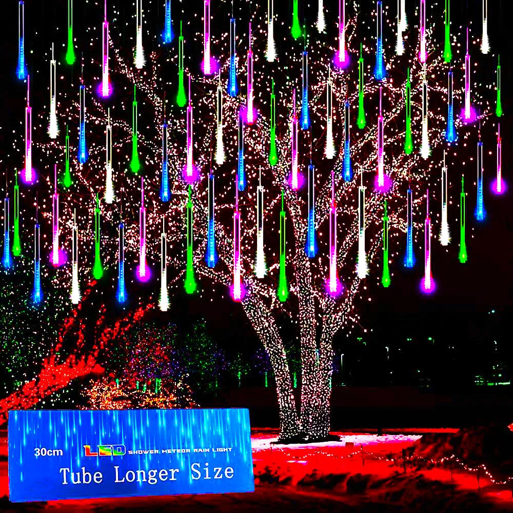 Meteor Shower Rain Lights Falling Raindrop Fairy String Light Iciclelights for Outdoor Indoor Halloween Christmas Holiday