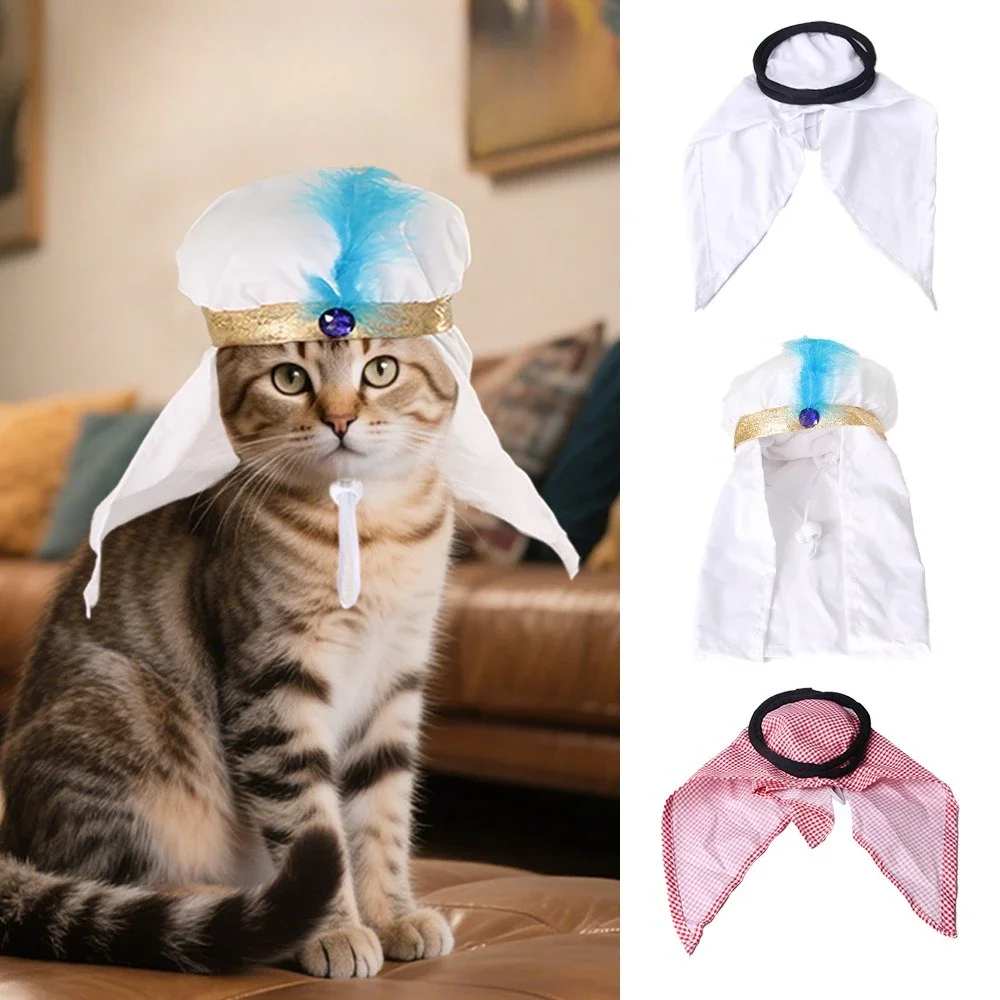 Halloween Pet Costume Hat Saudi Arabia-Inspired Funny Cat Hood Cute Scarf Headdress for Halloween Party Festival Dress-Up Halloween Pet Costume Hat Saudi Arabia-Inspired Funny Cat Hood Cute Scarf Headdress for Halloween Party Festival Dress-Up